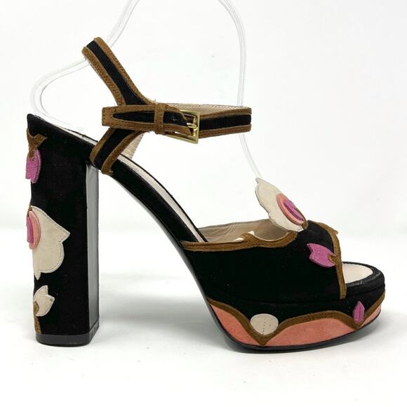 Prada Floral Platform Heels Black Suede Size 39 Spring 2008 Collection - Picture 3 of 11